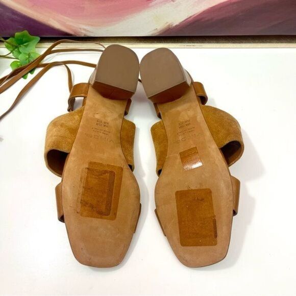 Vince Dunaway Ankle Tie Block Heel Hazelnut Brown Leather Sandal Size 7.5 - Picture 12 of 14
